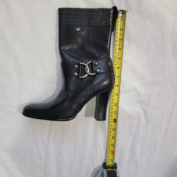 Harley Davidson Black Motorcycle Boots with Side Zip & 4" High Heel - Size 7 - Picture 14 of 15